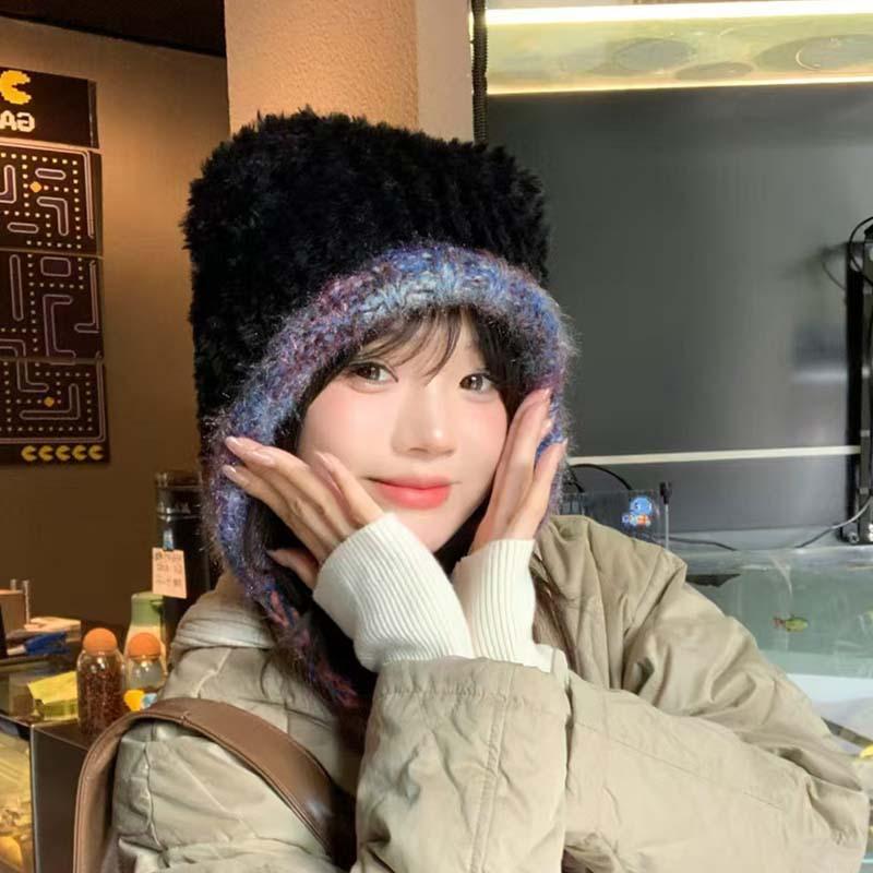 

Autumn and winter warm windproof ear protection hat sweet and cute face small knitted hat M（56-58cm）