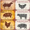The Butcher's Guide Vintage Metal Signs, Kitchen Poster Cuts of Beef, Pork, Duck, Fish, Shop Wall Decor, Tin Sign, 20x30cm