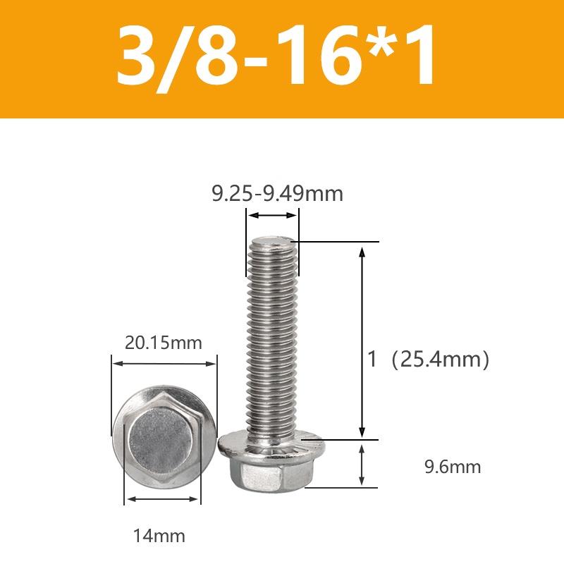 UNC 1/4-20 5/16-18 3/8-16 304 Edelstahl Sechskantkopf mit gerändeltem Flansch Kappe Schraube Sechskant Unterlegscheibenkopf Schraube