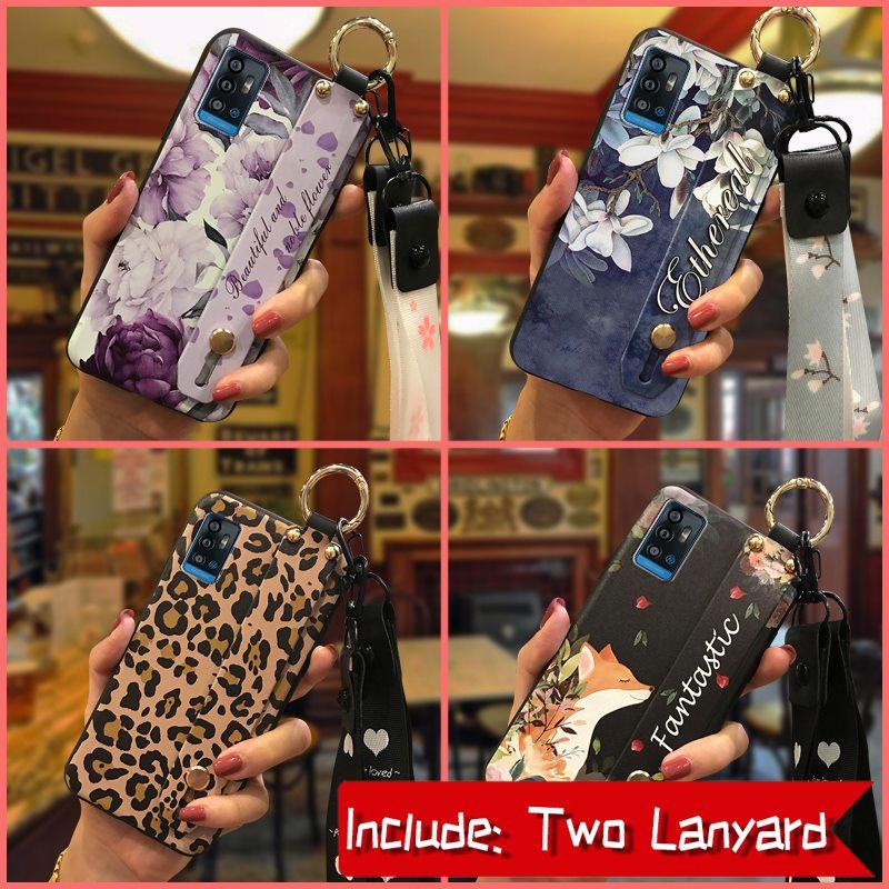 Kickstand Durable Phone Case For ZTE Blade A71/Optus X Swift 5G Back Cover Soft case Flower Fashion Design Lanyard Ring