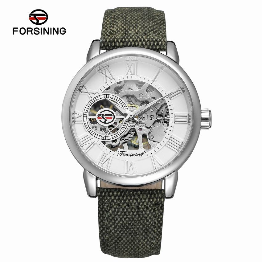 Forsining Watch Men's Fashion Casual Vintage Hollow Out Mechanical Watch