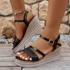 Fashion Women's Large Size Sandals 36-43 New Round Head Woven Buckle Strap Slope Heel High Heels Thick Bottom Fashion Commuter Shoes