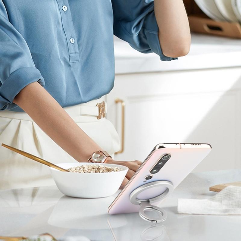 360 Rotating Magnetic Phone Mount with Double Hoop Grip Foldable Design and Metal Construction Universal