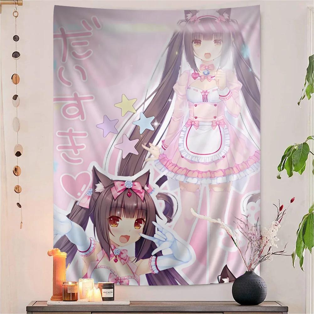VIKAMA Nekopara Tapestry Cat Girl Anime Peeling Wall Hanging Floral Decoration Suitable For Dormitories And Bedrooms
