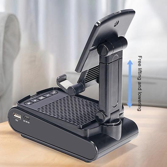 Mobile Phone Holder with Wireless Bluetooth-compatible Speaker Telescopic Great Load Bearing Anti-skid Bottom