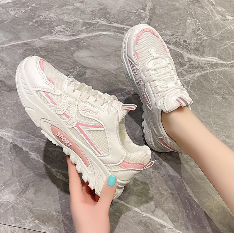 Lace-Up Casual Sneakers Lightweight Soft Sole Running Footwear Women's Thick Soled Mesh Breathable Sports Footwear Women'S Fashion