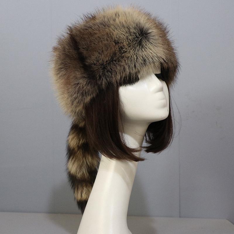 Faux Fur Hat with Raccoon Tail – Warm and Fluffy European & American Style Autumn/Winter Ear Protection for Women.
