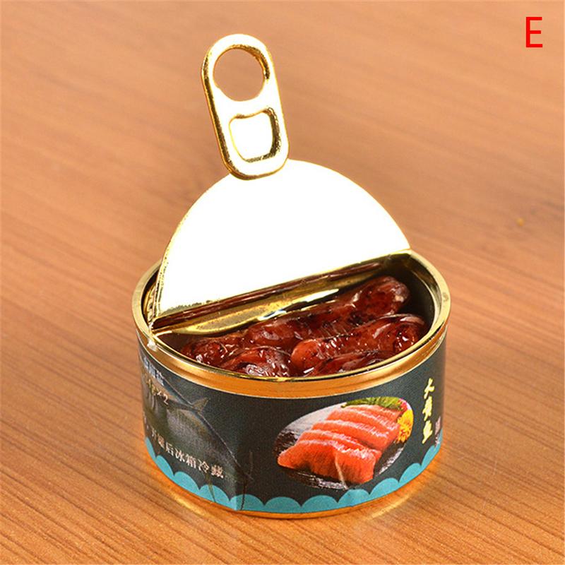 1Set DollHouse Mini Simulation Caviar Canned Fruit Beef Fish Canned Food Model Kitchen Open-cap cans Doll House Miniature Decor