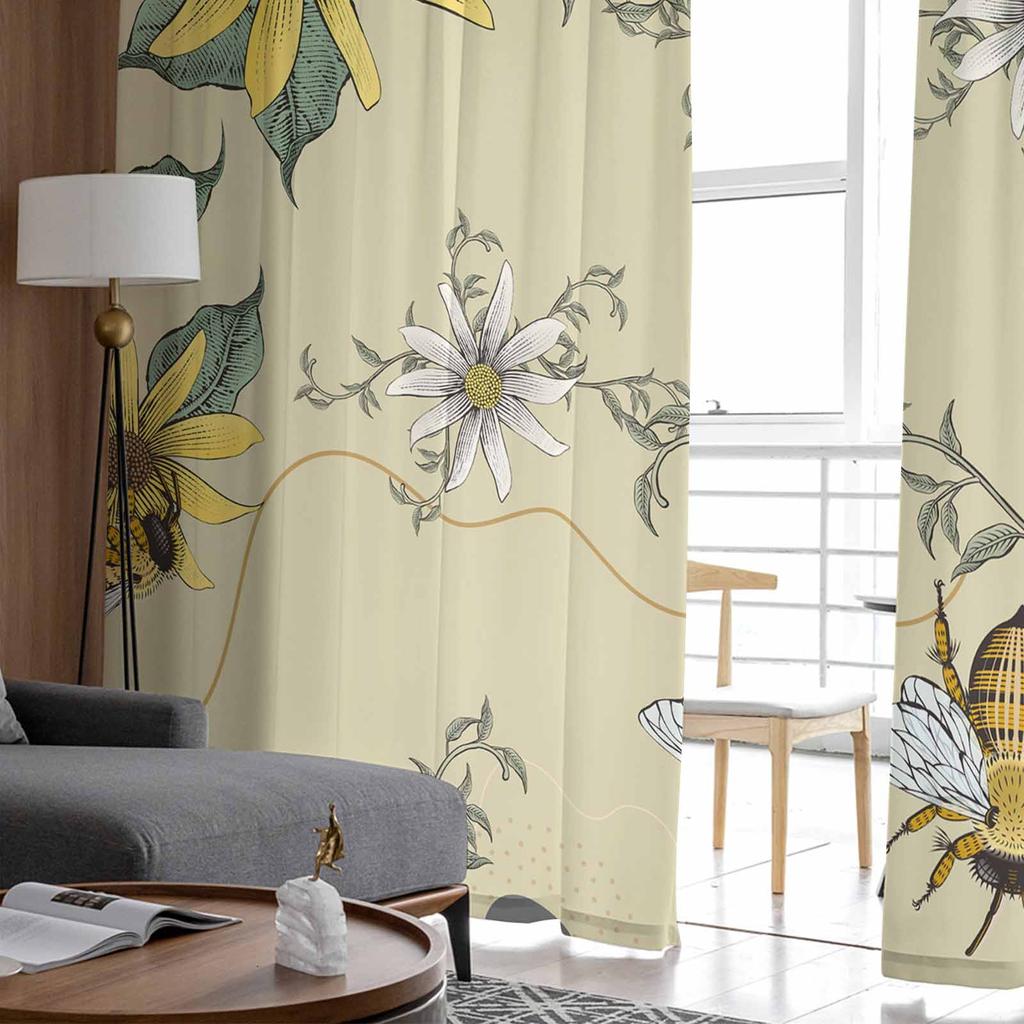 Pszczoła Kwiat Liść Bohemski Wiatr Okno Tiulowe Zasłony do Salonu Sypialni Hotel Luksusowa Dekoracja Przezroczyste Zasłony