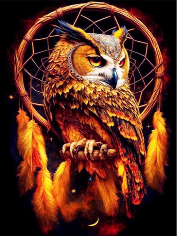 

Красочная Сова перезвон ветра алмазная живопись Diy полная квадратная круглая дрель горный хрусталь вышивка животные мозаика наборы крестиков Настенный декор Round drill 50x70cm