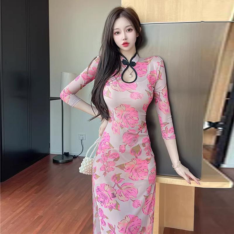 

Женское платье-ципао с принтом «темперамент» L