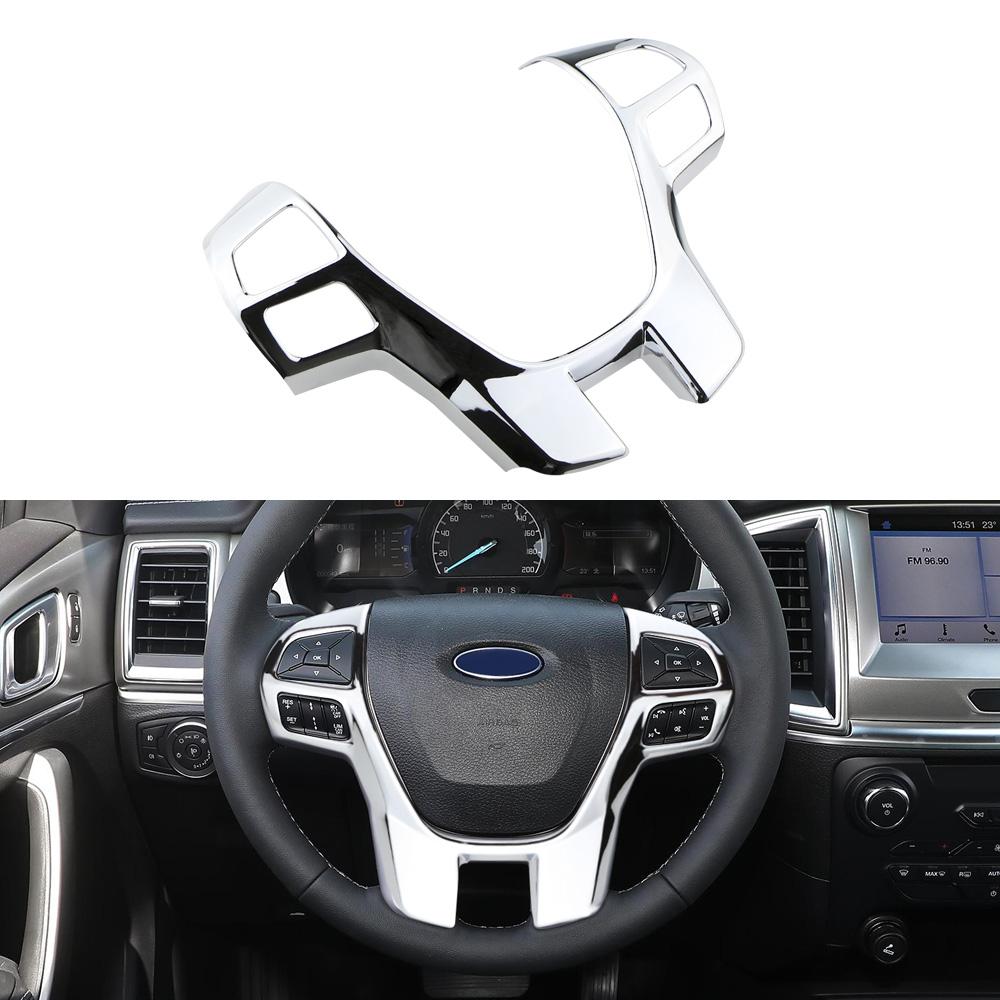 

For Ford Ranger Everest 2015-2021 Car Steering Wheel Button Panel Cover Trim Frame Sticker серебряный