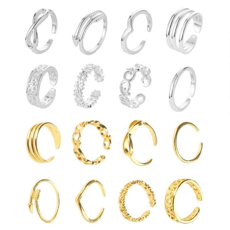 8pcs Open Toe Rings Flower Hollow Band Vintage Toe Ring Set Adjustable Women Summer Beach Jewelry