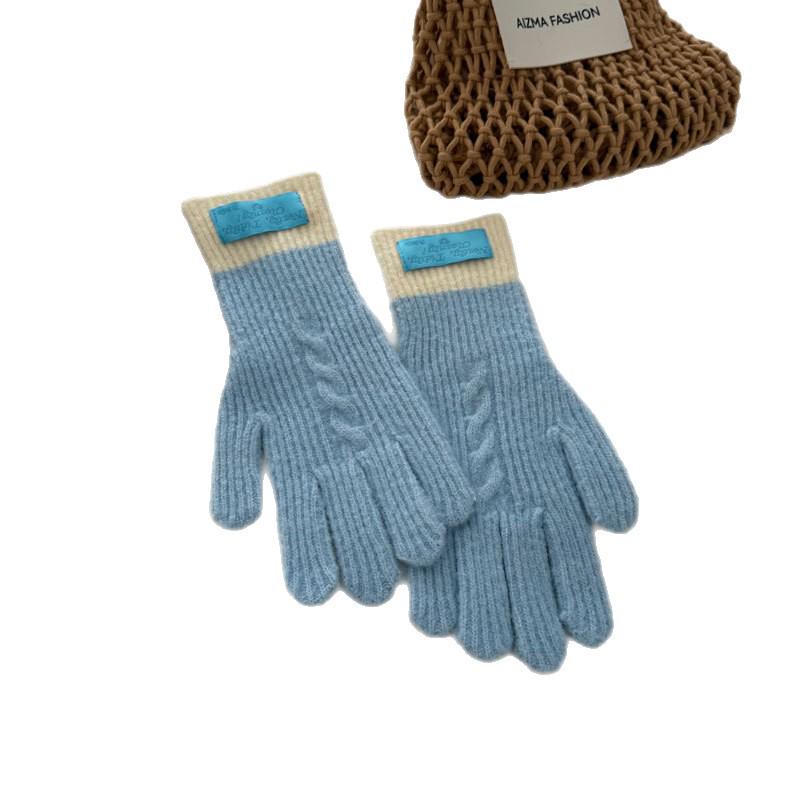 Women's Long Color Block Cable Knit Gloves for Autumn/Winter - Warm, Cold-Proof, Thickened Cycling Hand Protection