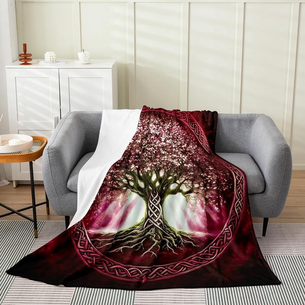 Tree of Life Flannel Fleece Throw Purple Geometry Artwork Super Soft for Bed Sofa Exotic Bohemian Style Bedroom Decor Twin X