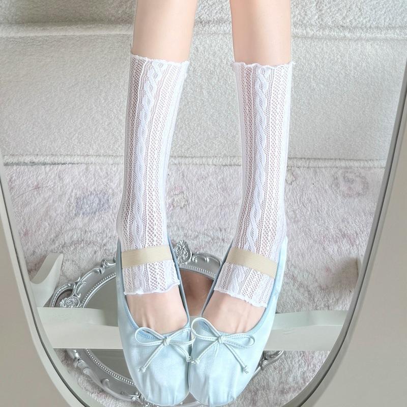 

Japanese Sweet Hollow Tube Socks Children Spring And Summer Twist Princess Lace Leg Cover White Hollow Socks Fishing Net Socks One size fits all белый