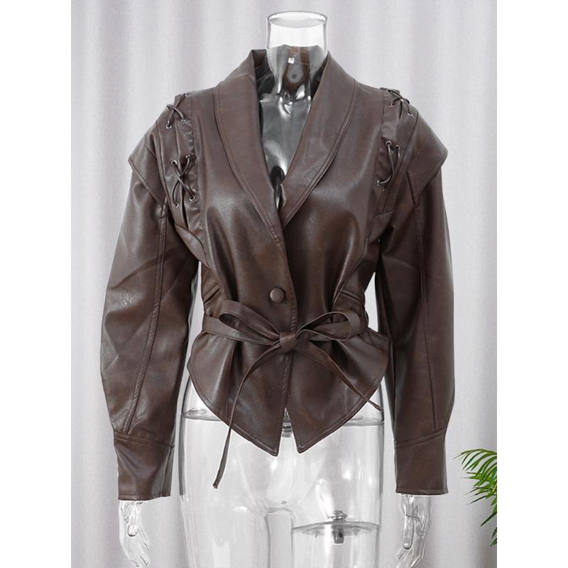 - Hot Lace-up Short Leather Jacket, Autumn and Winter Ladies Street Personality Leather Jacket