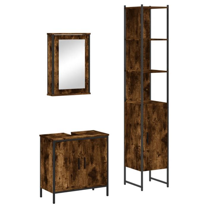 VidaXL Ensemble de meubles de salle de bain 3 pcs Chêne fumé, armoire de salle de bain, armoire de bain, meuble-lavabo de 3214802