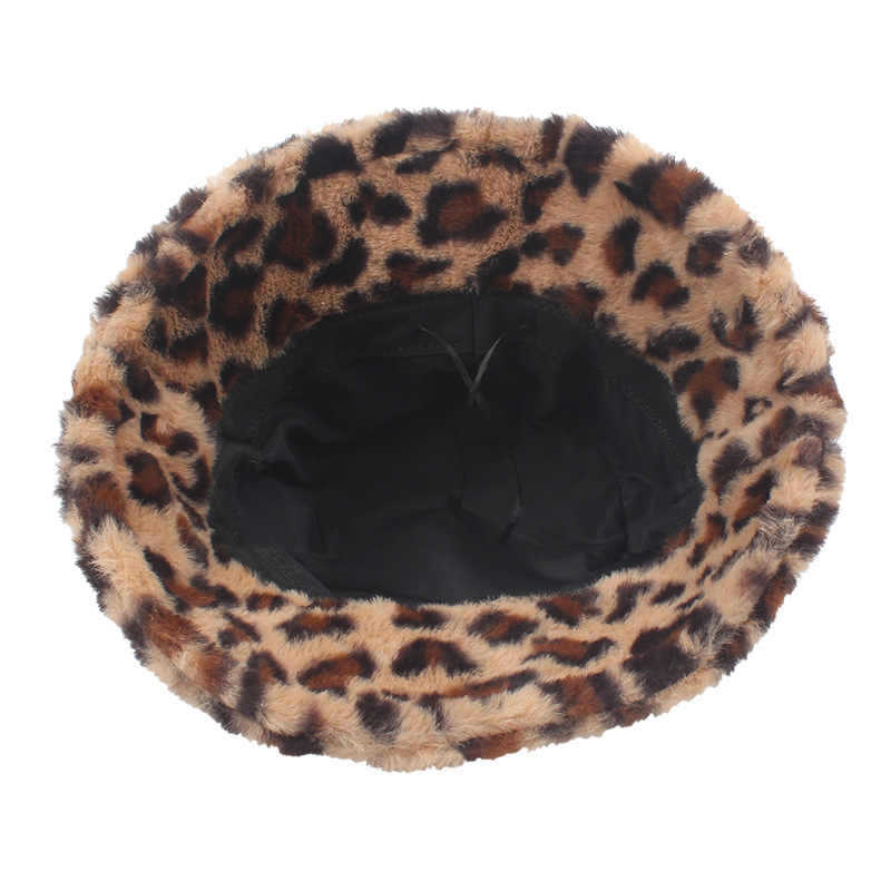 Autumn and winter velvet hat women's retro leopard print bucket hat casual versatile bucket hat sunshade basin hat