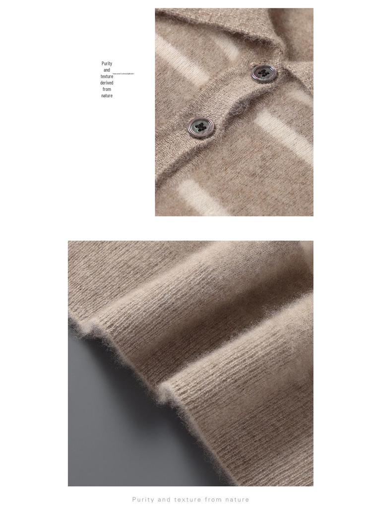 Men's 100% Wool Color Block Stripe Polo Collar Sweater, Autumn/Winter Collection