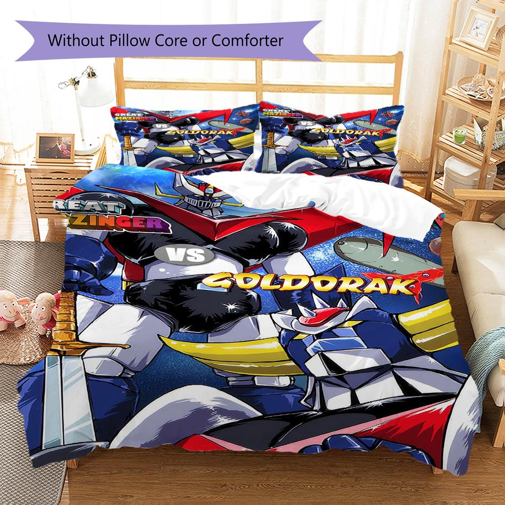 GrendizerUFO Pattern Bedding Quilt Set Quilt Cover Pillowcase Home Decoration Birthday Gift (1 * duvet cover + 2 * pillowcase, without core)