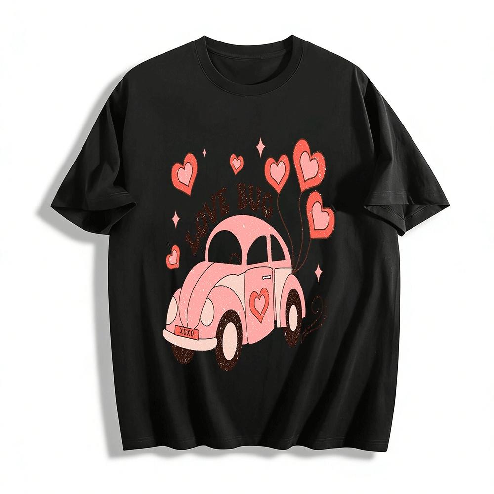 

Love Beetle Heart Print Casual Short Sleeve T-Shirt Pure cotton T-shirt XXS