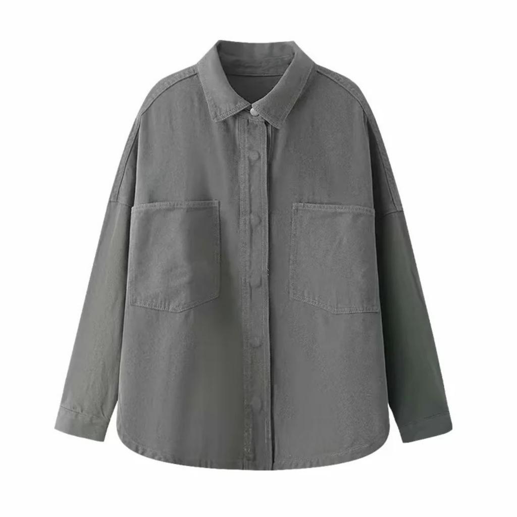 Women's Fashion Retro Loose Casual Large Pocket Denim Shirt Jacket