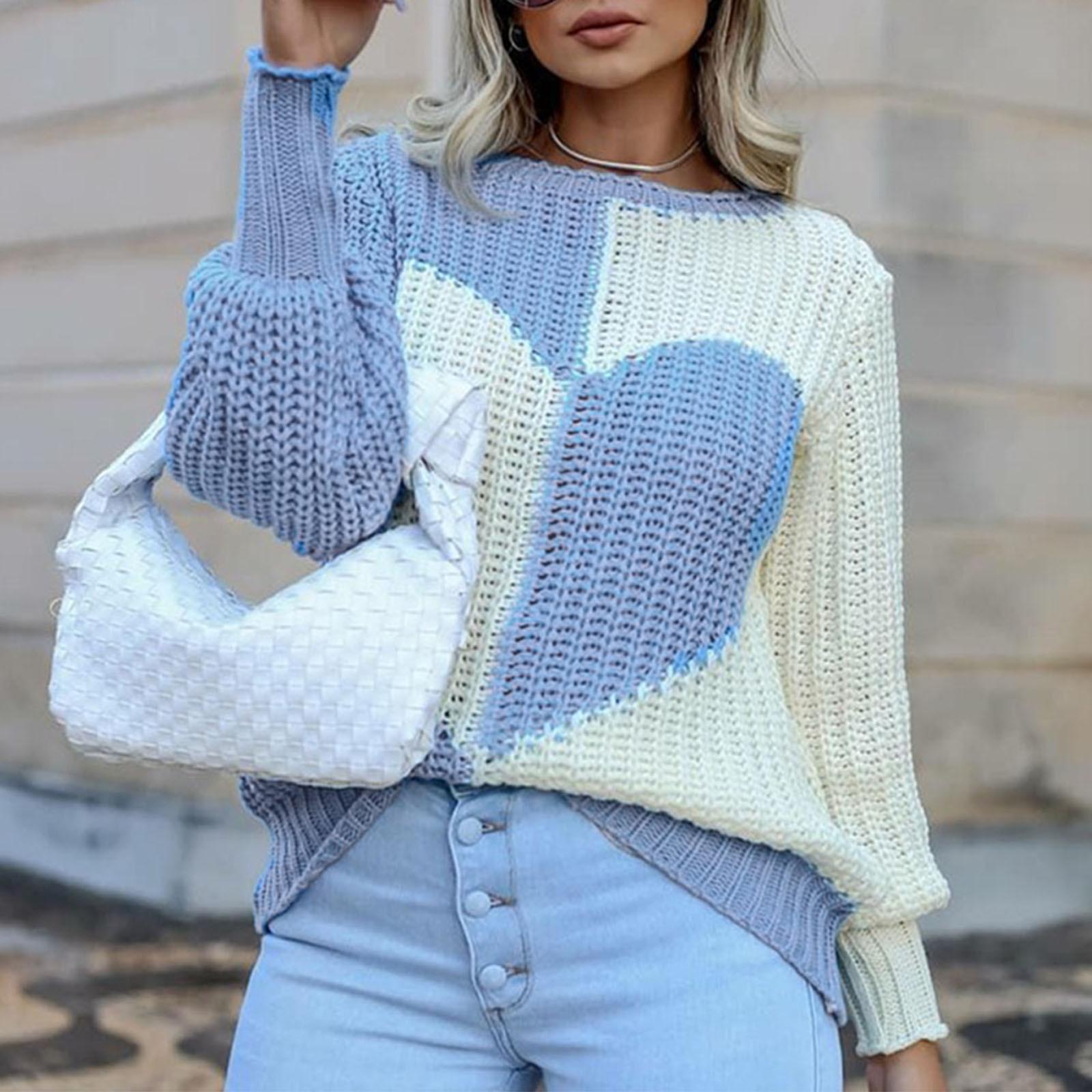 

Жіночий светр у смужку-серце, модний пуловер, повсякденний трикотаж, круглий виріз, светри, топ XL синій