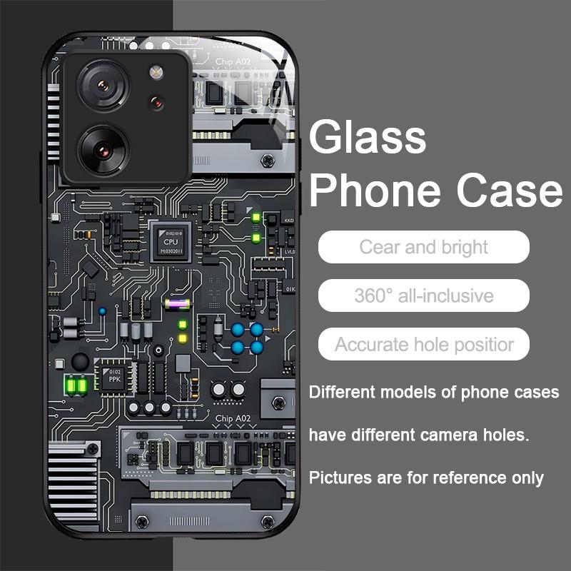 Creative Mechanical Circuit Board Pattern Glass Phone Case for Motorola Moto G85 G84 G75 G55 Edge 50 Fusion 40 Neo 30 Pro Cover