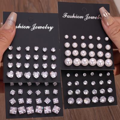 Women's Imitation Pearl Rhinestone Stud Earrings Inlay Set Versatile Accessories Women's Earrings Jewelry