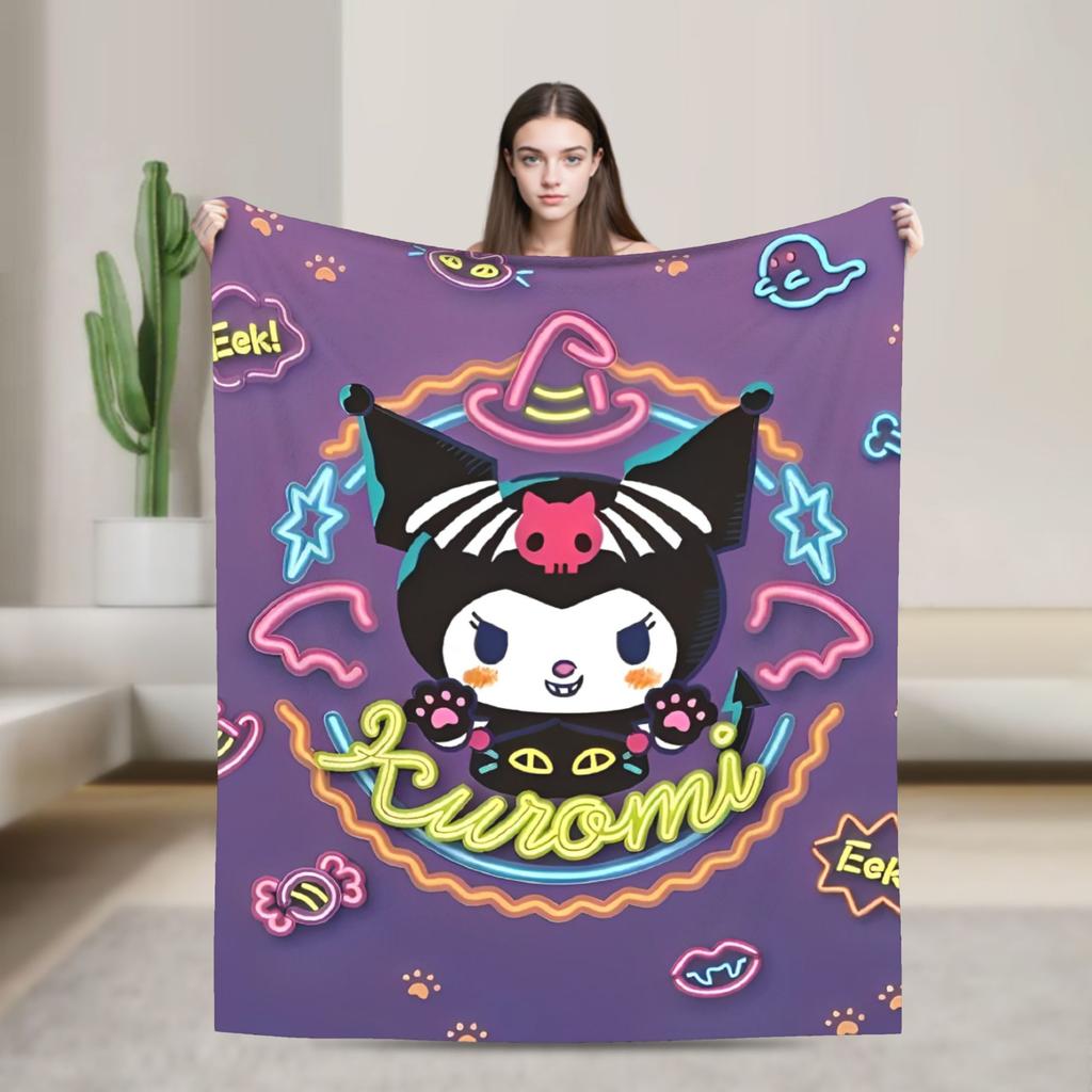 Purple Kuromi Blankets Kawaii Cartoon Wool Awesome Breathable Throw Blankets for Bedspread Autumn/Winter