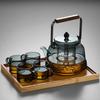 Pokaro Tea Heat-Resistant Glass Teapot, 1060ml, with Two Detachable Strainers, for Steaming and Brewing Tea Leaves, Ink-Colored Design with Wooden