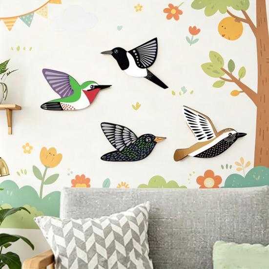 4Pcs Wall Decor Colorful Flying Bird Wall Stickers Self-Adhesive Waterproof Hummingbird