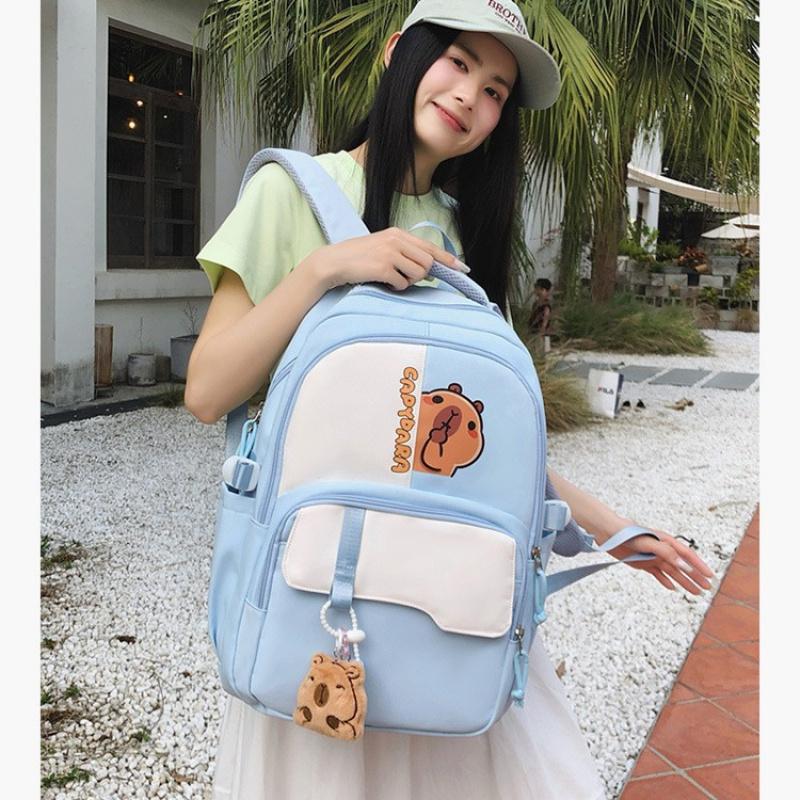 Sommer Neuer Hochwertiger Japanischer und Koreanischer Stil Patchwork Frischer Schulrucksack für Mädchen, Grund- und Mittelschüler, Kapibara Rucksack