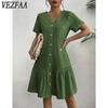 Dámská móda Léto Jaro Jednobarevný potisk Neformální šaty s krátkým rukávem a výstřihem do V s volným pasem
