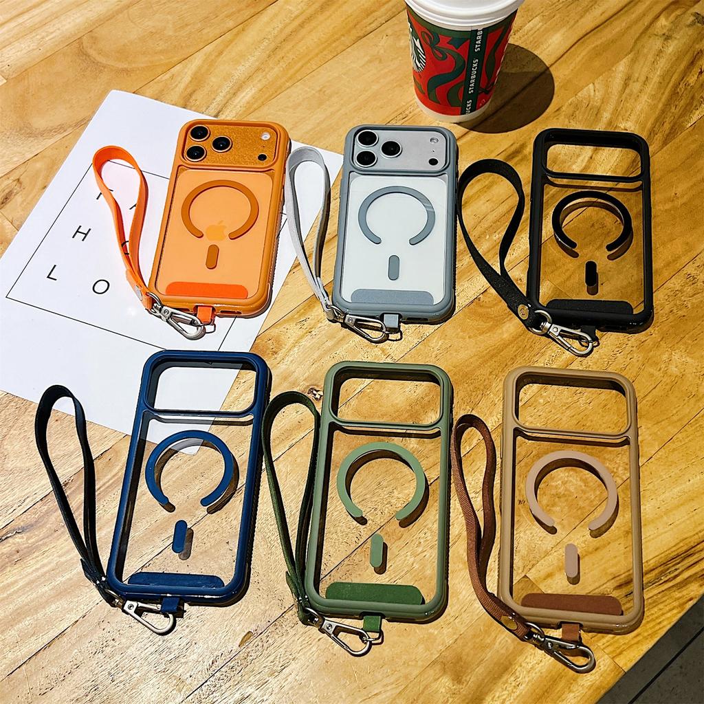 For iPhone 17 Pro Case Compatible with MagSafe TPU PC Clear Phone Back Cover with Wrist Strap