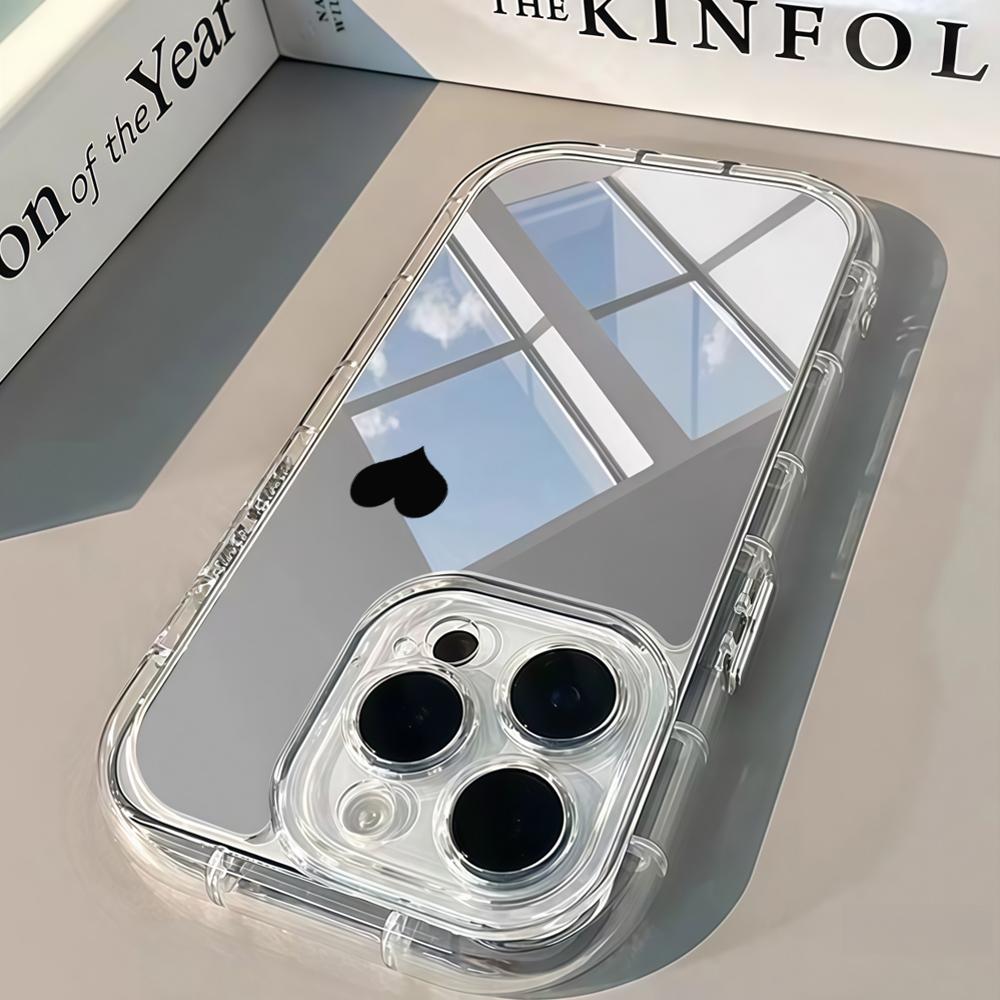 Cute Love Heart Pattern Phone Case For iPhone 17 11 12 13 14 15 16 Pro Max XS XR 7 8 Plus Make Up Mirror Shockproof Luxury Funda