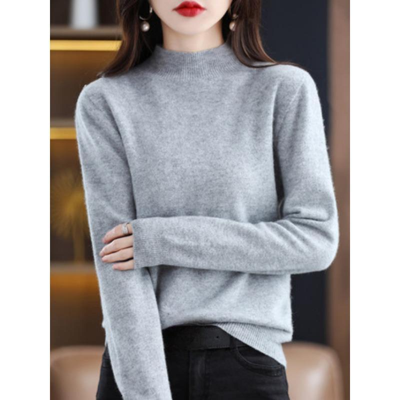 Women's Fashion Casual Fall Winter Solid Color Long Sleeve Half Turtleneck Tops Women's Clothing Knitted Sweaters