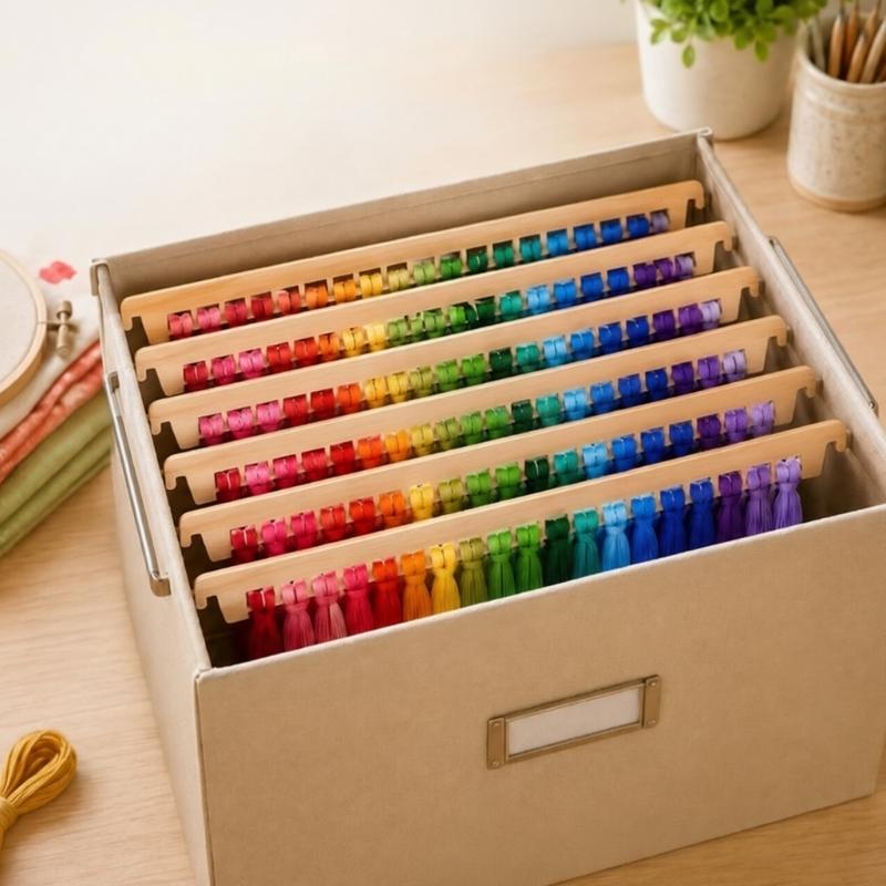 Open Multiple-Slot Embroidery Flosses Organizers Rack in Wood for Visible Thread Access During Crosses-Stitches and Sewing Projects