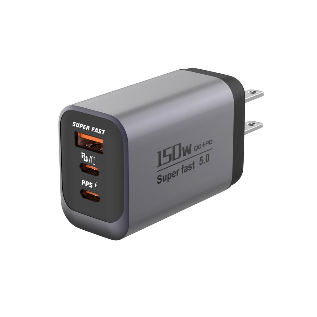 150W Multi-Port Smart Charger: Fast Charging Plug with 2 PD and 1 USB Port.