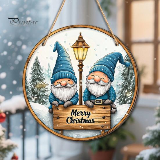 Christmas Gifts for Friends Santa Wooden Round Wall Decor, Vintage Hanging Ornaments, Handcrafted Pine Wood Holiday Signs Sign Door Window Wall,