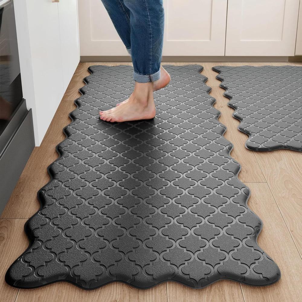 

Waterproof Scalloped Embossed Kitchen Mat Thickened Door Mat Durable Kitchen Rug Laundry Room 17.32x29.53 in чёрный