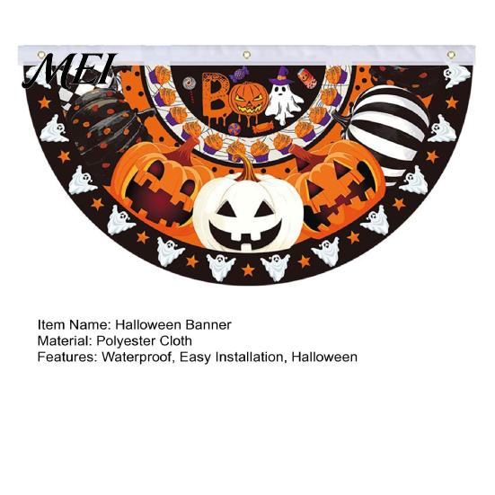 Outdoor Halloween Decorations Semi Circle Bunting Banner, Pumpkin Bat Porch Yard Decor, Festive Window Hanging Spooky Flag for Indoor Party
