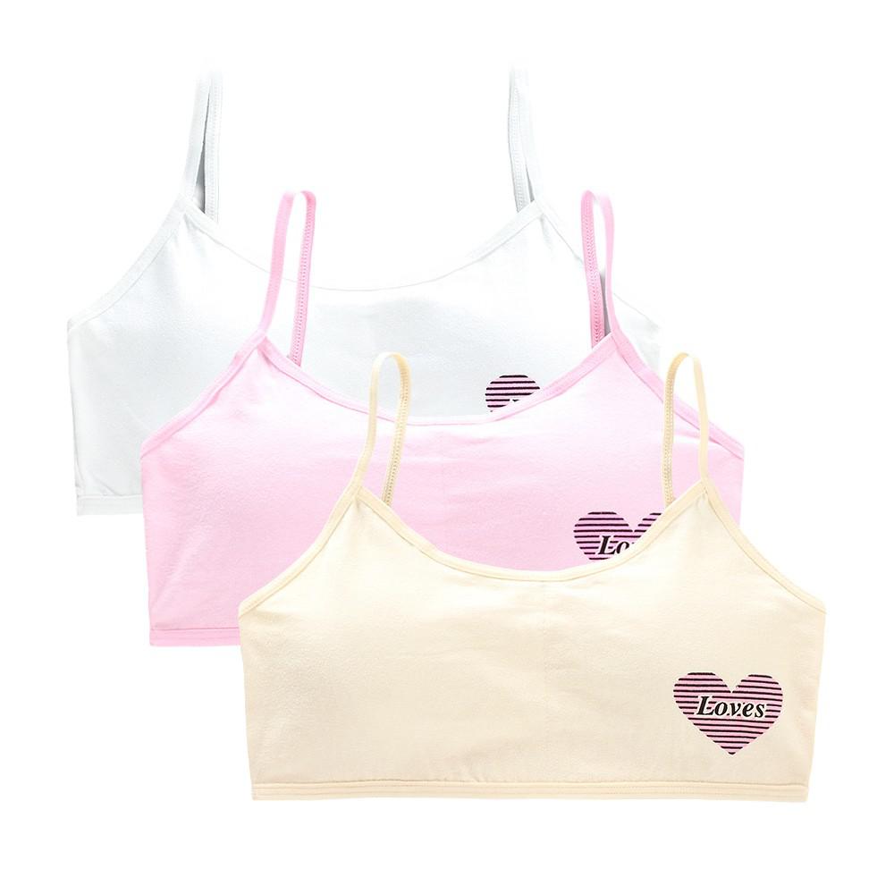 

3 шт. Детские бюстгальтеры для девочек 8-16 лет, Детское нижнее белье с принтом сердечек, Подростковые тренировочные топы для девочек, Дышащие One Size