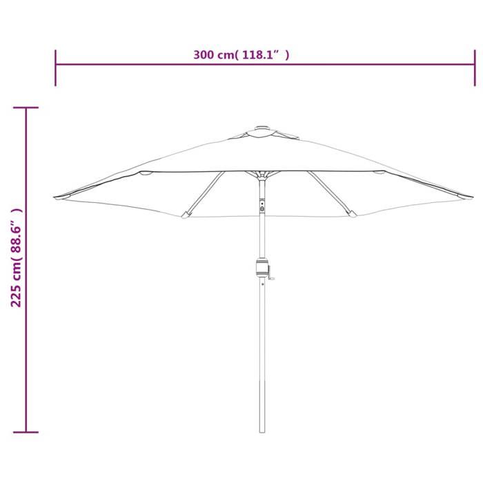 VidaXL Parasol d'extérieur avec LED et mât en acier 300 cm Bordeaux 313756