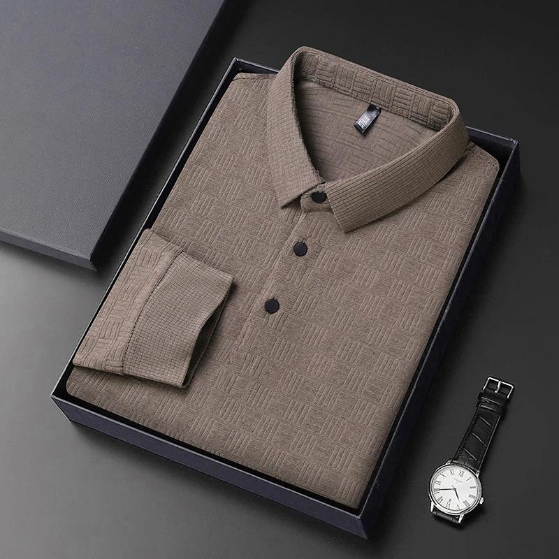 New Men'S Business Casual Long Sleeved Shirt Solid Color Polo Shirt Fashionable Breathable Comfortable Versatile Top