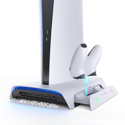 KIWIHOME PS5 Stand, Vertical Stand for PS5 [Magnetic Charging Version], PS5 Peripherals, RGB Effects, Charging Stand for 2 Controllers, 3 USB Ports, P