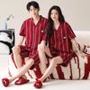 Red Couple Pajamas Spring and Summer Women's Natal Year Striped Short-sleeved Shorts Festive Wedding Men's Loungewear Suit