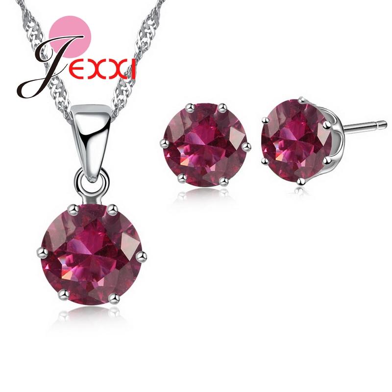 17 Colors Silver Color Jewelry Sets Classical Engagement CZ Diomand Earrings+Necklace For Women Gift