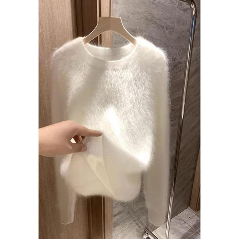 

Белый мохеровый свитер женский ранней осенью и зимой, одежда высокого класса, с вязаным базовым топом внутри one size fits all белый